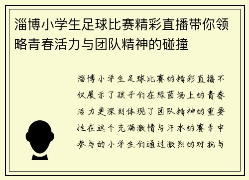 淄博小学生足球比赛精彩直播带你领略青春活力与团队精神的碰撞